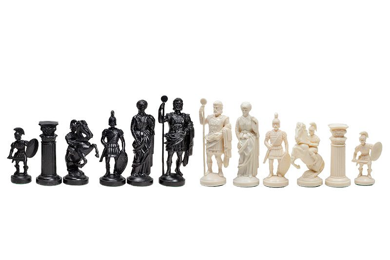 Figure di scacchi stilizzati dell'Impero Romano, crema e nero (re 98 mm) - Figure di scacchi stilizzati dell'Impero Romano, crema e nero (re 98 mm)