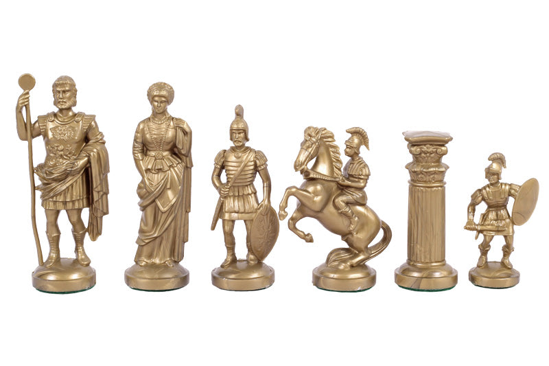 Figure di scacchi stilizzate dell'Impero Romano, nere e dorate, con peso in metallo (re 98 mm) - Figure di scacchi stilizzate dell'Impero Romano, nere e dorate, con peso in metallo (re 98 mm)