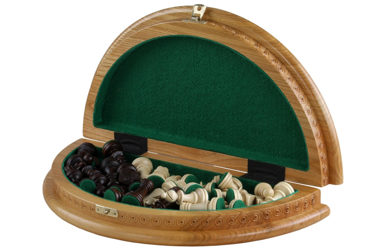 Scacchi Rubin - custodia rotonda intagliata a mano (33 cm) - Scacchi Rubin - custodia rotonda intagliata a mano (33 cm)