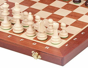 Set di scacchi da torneo n. 4 New Line, intarsiato (42x42 cm) - Set di scacchi da torneo n. 4 New Line, intarsiato (42x42 cm)