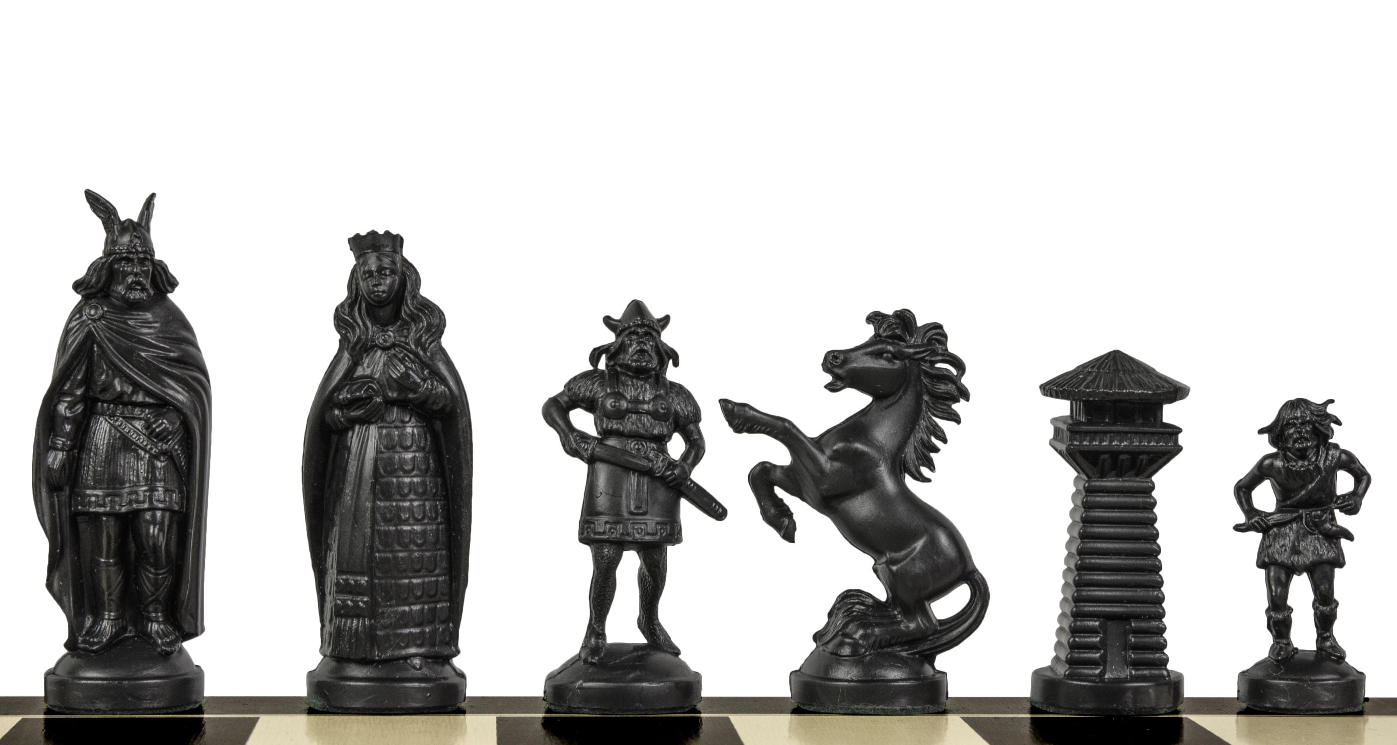Figure di scacchi vichinghi stilizzati, crema e nero (re 98 mm) - Figure di scacchi vichinghi stilizzati, crema e nero (re 98 mm)