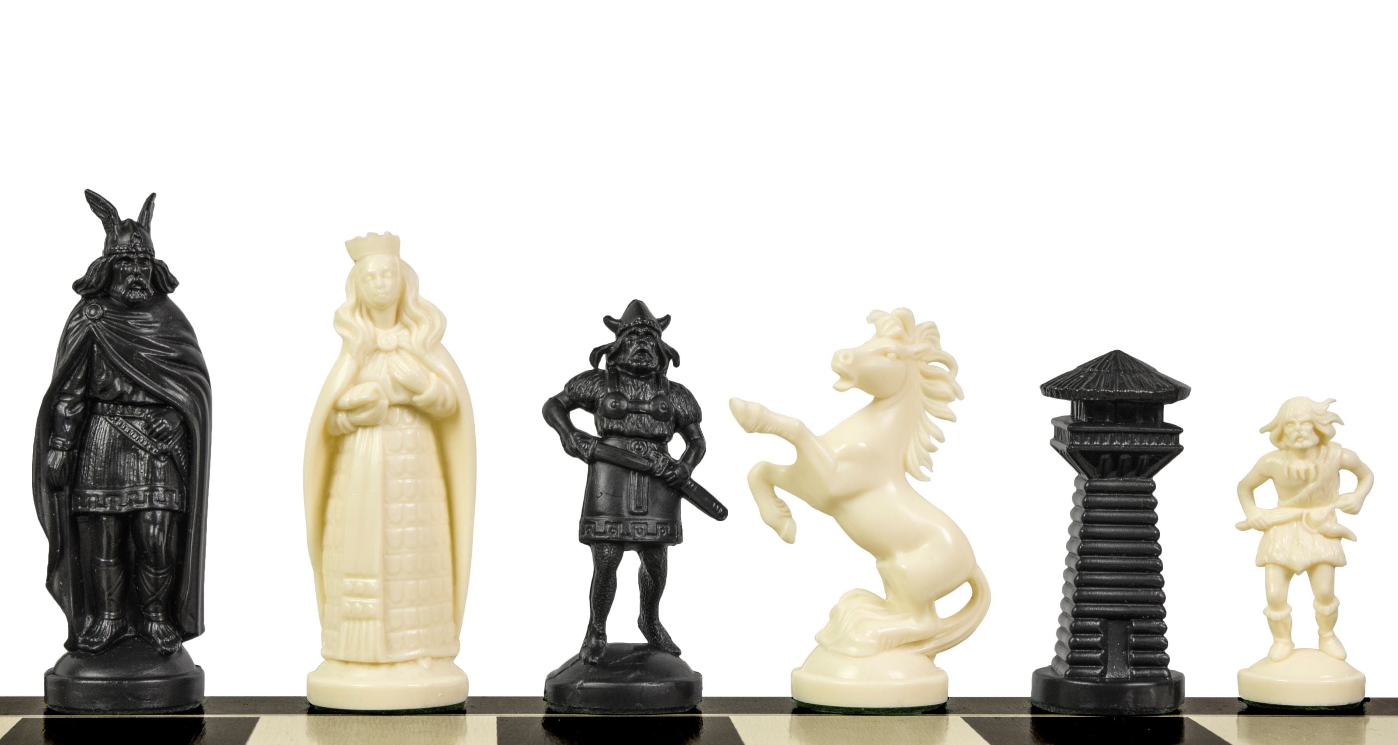 Figure di scacchi vichinghi stilizzati, crema e nero (re 98 mm) - f1bf760489b770431c867582a9b1d40c