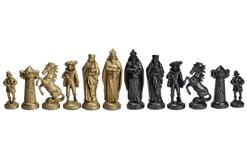 Figure medievali stilizzate di scacchi, nero e oro (re 98 mm) - Figure medievali stilizzate di scacchi, nero e oro (re 98 mm)
