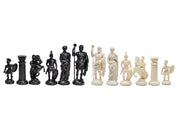 Figure di scacchi stilizzati dell'Impero Romano, crema e nero (re 98 mm)