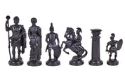 Figure di scacchi stilizzati dell'Impero Romano, nero e oro (re 98 mm)