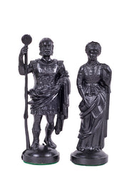 Figure di scacchi stilizzate dell'Impero Romano, nere e dorate, con peso in metallo (re 98 mm)