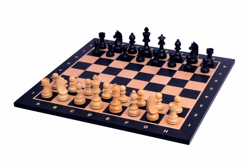 Scacchiera nera No6+ pezzi tedeschi ebanizzati da 3,75". - Scacchiera nera No6+ pezzi tedeschi ebanizzati da 3,75".