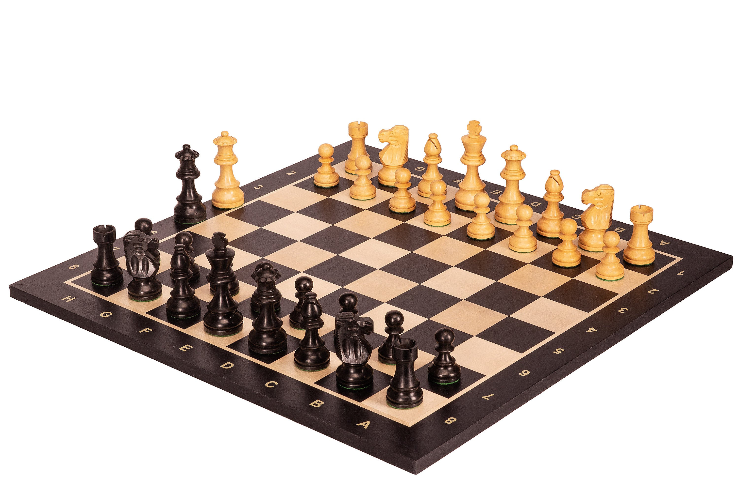 Scacchiera nera No6+ pezzi francesi ebanizzati da 3,75 pollici - Scacchiera nera No6+ pezzi francesi ebanizzati da 3,75 pollici