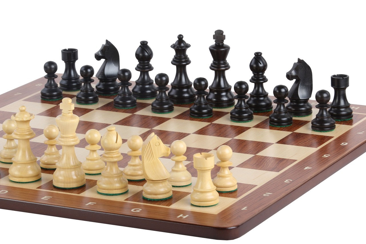 Scacchiera nera No6+ pezzi tedeschi ebanizzati da 3,75". - Scacchiera nera No6+ pezzi tedeschi ebanizzati da 3,75".