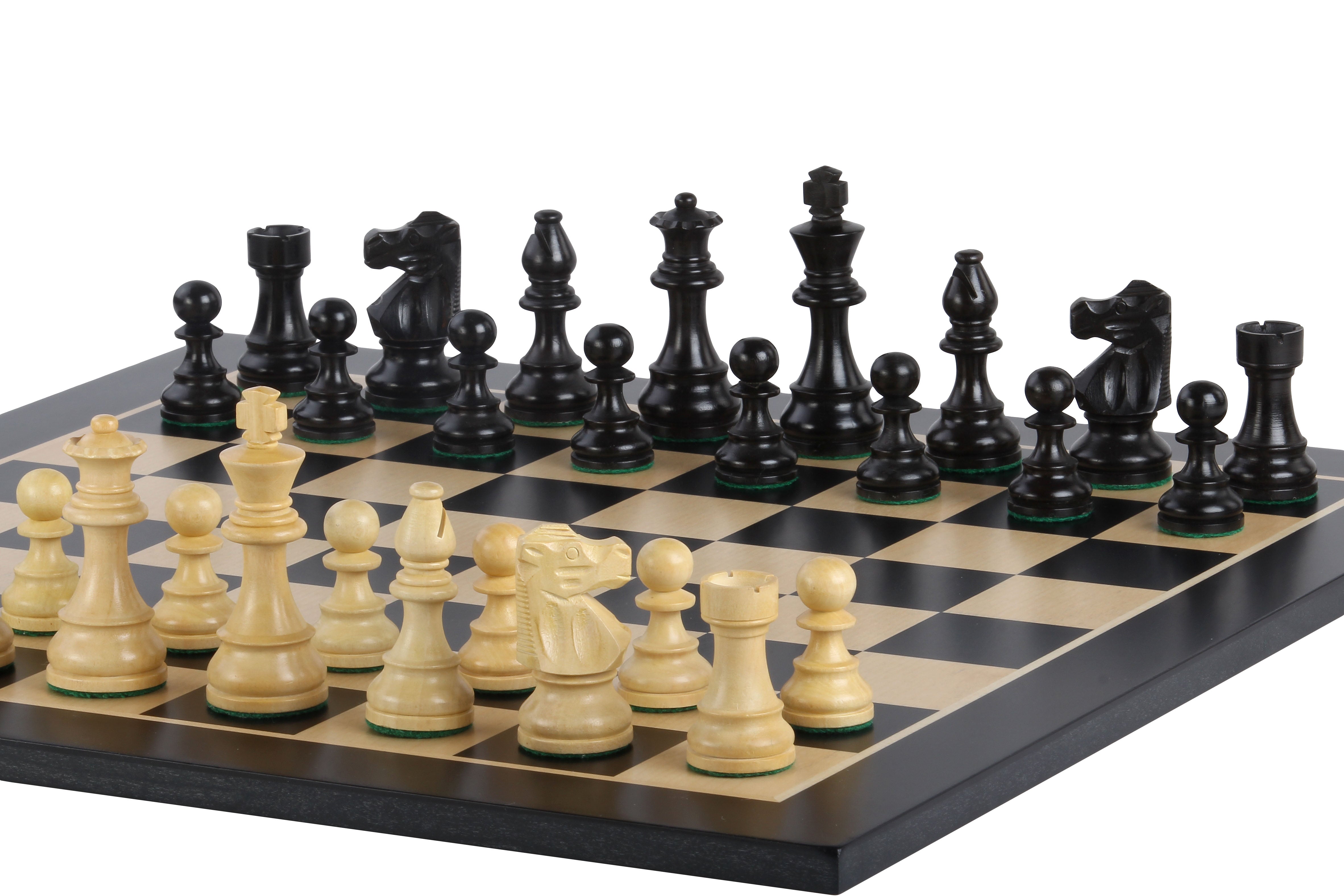 Scacchiera nera No6+ pezzi francesi ebanizzati da 3,75 pollici - Scacchiera nera No6+ pezzi francesi ebanizzati da 3,75 pollici