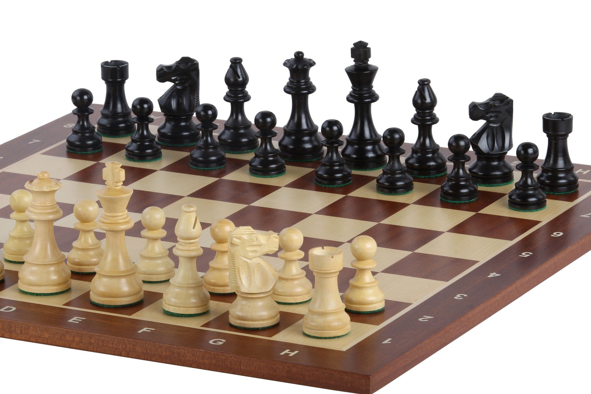 Scacchiera No5 Sapele+ pezzi tedeschi ebanizzati da 3,5". - Scacchiera No5 Sapele+ pezzi tedeschi ebanizzati da 3,5".