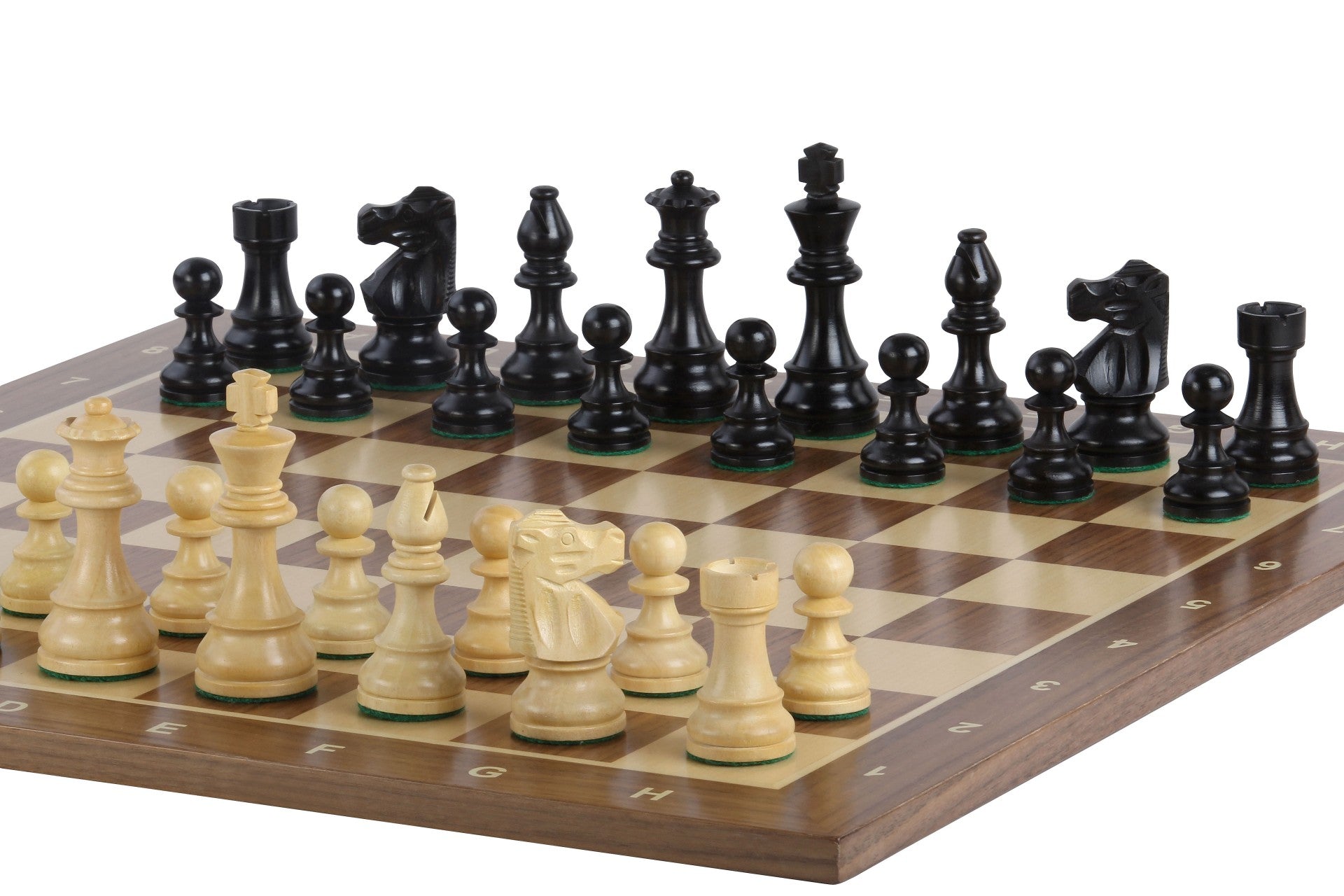 Scacchiera No5 in noce + 3,5 Pezzi francesi ebanizzati - Scacchiera No5 in noce + 3,5 Pezzi francesi ebanizzati