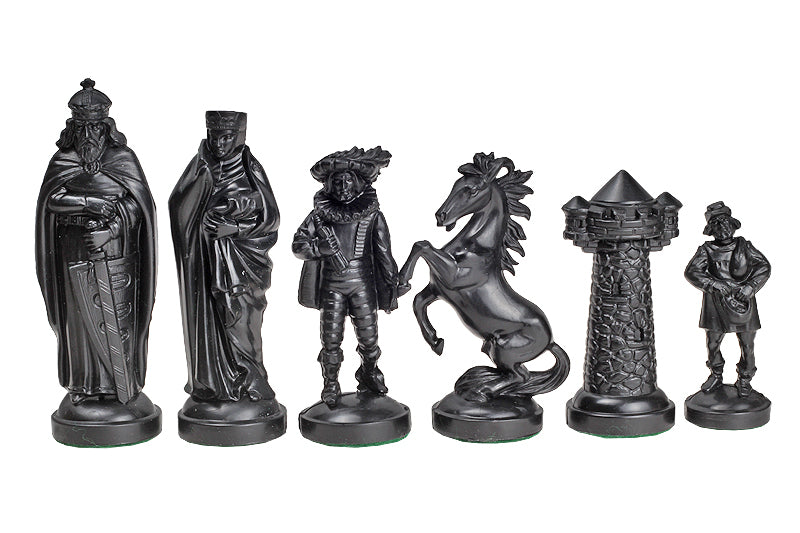 Figure medievali stilizzate di scacchi, nero e oro (re 98 mm) - Figure medievali stilizzate di scacchi, nero e oro (re 98 mm)