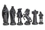 Figure medievali stilizzate di scacchi, nero e oro (re 98 mm)