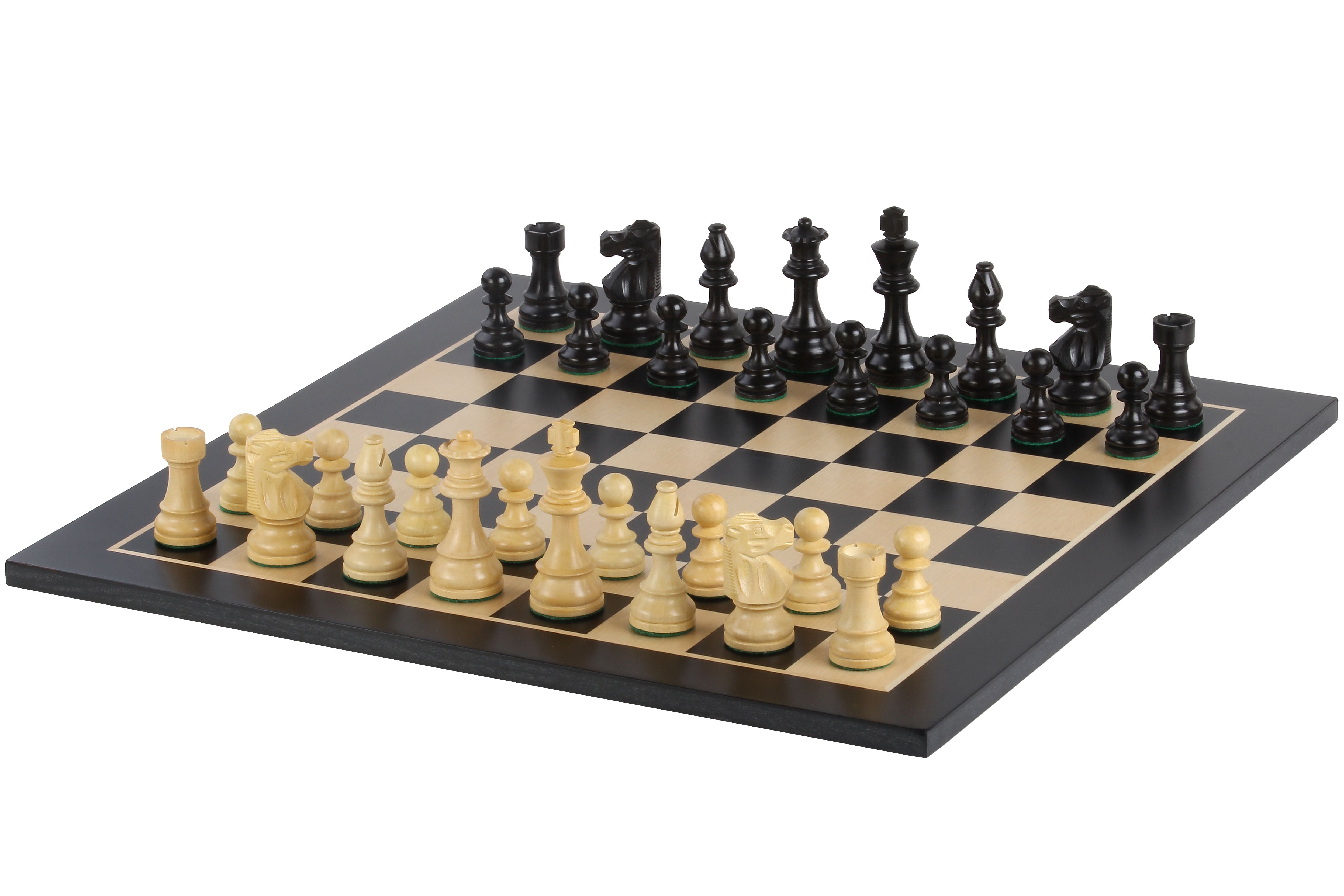 Scacchiera nera No6+ pezzi francesi ebanizzati da 3,75 pollici - Scacchiera nera No6+ pezzi francesi ebanizzati da 3,75 pollici