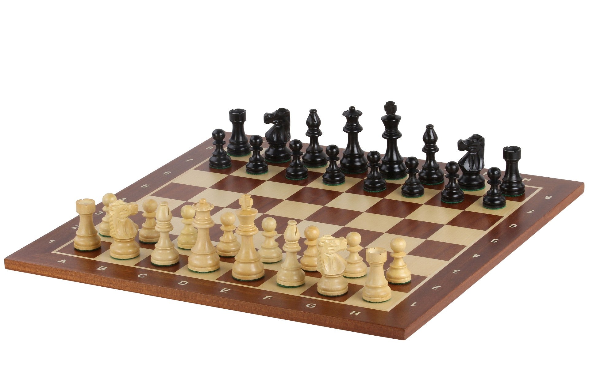 Scacchiera No5 Sapele+ pezzi tedeschi ebanizzati da 3,5". - Scacchiera No5 Sapele+ pezzi tedeschi ebanizzati da 3,5".