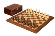 Set di scacchi da torneo n. 4 - scacchiera da 40 mm + figure Sunrise Staunton da 78 mm in baule di legno